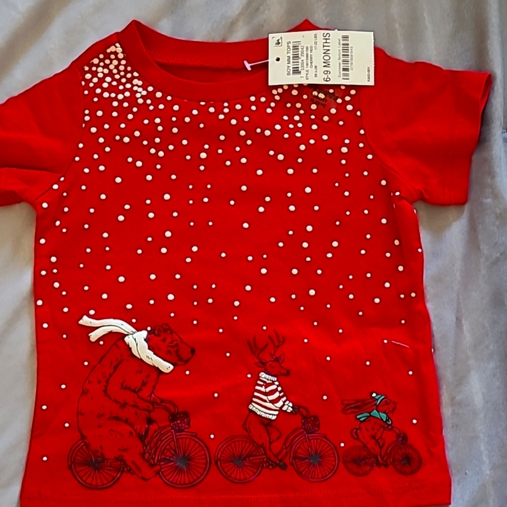 First Impressions Christmas Short Sleve Shirt, Red, Size 6-9 months.